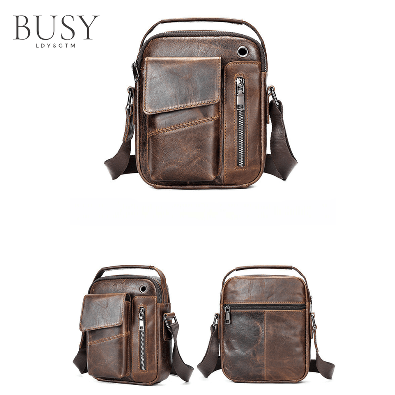 Fashion, accesorii si bijuterii - Barbati - Accesorii barbati - Genti si rucsacuri barbati - Geanta barbati Hemlock, piele naturala, de umar si de mana, buzunar rapid smartphone, orificiu casti, maro - Infinity.ro