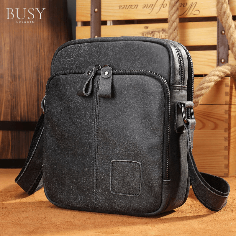 Fashion, accesorii si bijuterii - Barbati - Accesorii barbati - Genti si rucsacuri barbati - Geanta piele Willow, piele naturala, compartimente multiple, de umar, neagra - Infinity.ro