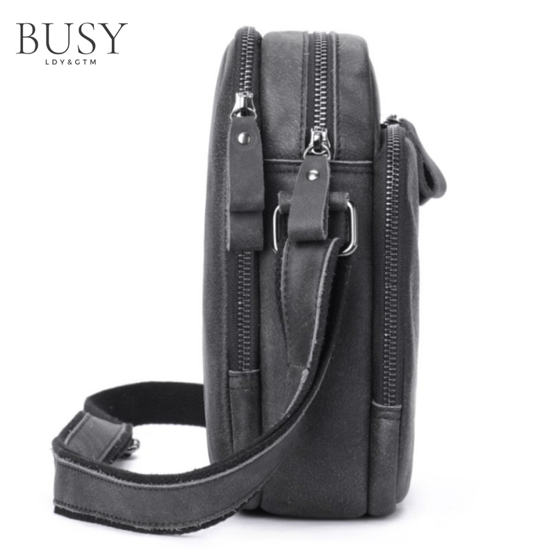 Fashion, accesorii si bijuterii - Barbati - Accesorii barbati - Genti si rucsacuri barbati - Geanta piele Willow, piele naturala, compartimente multiple, de umar, neagra - Infinity.ro