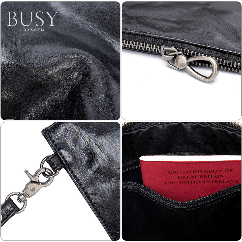 Fashion, accesorii si bijuterii - Barbati - Accesorii barbati - Genti si rucsacuri barbati - Geanta plic Barreta, piele naturala, unisex, bareta de mana, neagra - Infinity.ro