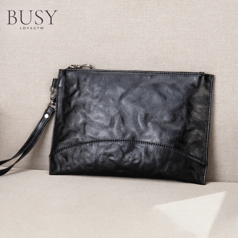 Fashion, accesorii si bijuterii - Barbati - Accesorii barbati - Genti si rucsacuri barbati - Geanta plic Barreta, piele naturala, unisex, bareta de mana, neagra - Infinity.ro