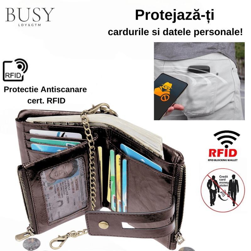 Fashion, accesorii si bijuterii - Barbati - Accesorii barbati - Portofele barbati - Portofel barbati Oscar, piele naturala, antiscanare RFID, sloturi memory card, carte de identitate, dark coffee - Infinity.ro