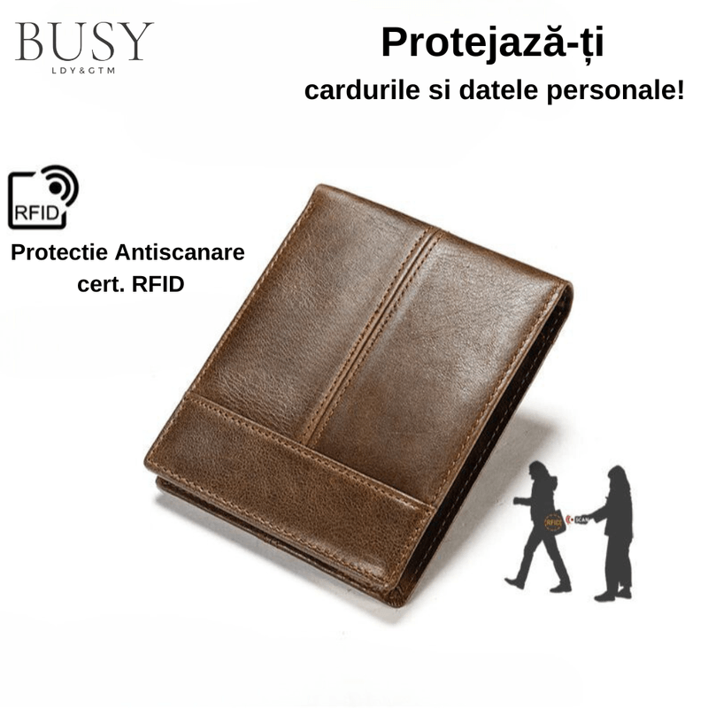 Fashion, accesorii si bijuterii - Barbati - Accesorii barbati - Portofele barbati - Portofel barbati NoScan III, piele naturala, antiscanare carduri RFID, compartiment carte de identitate, maro - Infinity.ro