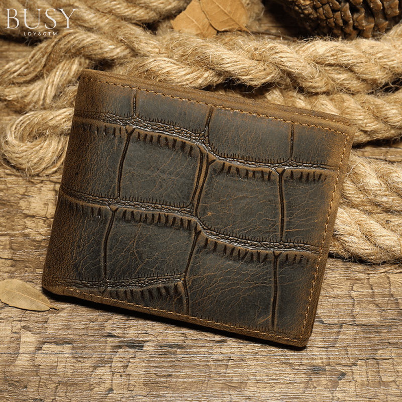 Fashion, accesorii si bijuterii - Barbati - Accesorii barbati - Portofele barbati - Portofel barbati Crock II, piele naturala cu imprimeu crocodil, compatibil carte de identitate, maro - Infinity.ro