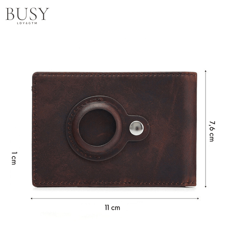 Fashion, accesorii si bijuterii - Barbati - Accesorii barbati - Portofele barbati - Portofel barbati Slim Titan, piele naturala premium, suport Apple Air Tag, antiscanare RFID, cu clema bancnote, maro - Infinity.ro