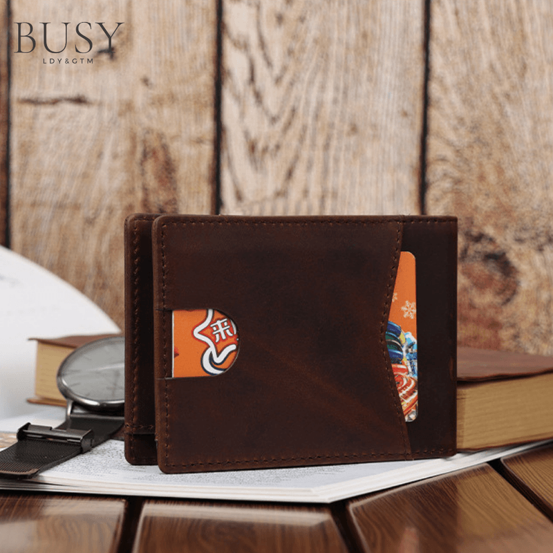 Fashion, accesorii si bijuterii - Barbati - Accesorii barbati - Portofele barbati - Portofel barbati Slim Titan, piele naturala premium, suport Apple Air Tag, antiscanare RFID, cu clema bancnote, maro - Infinity.ro