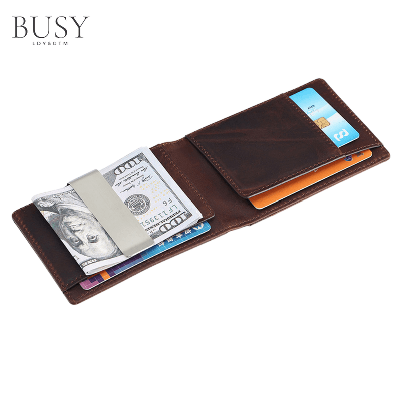 Fashion, accesorii si bijuterii - Barbati - Accesorii barbati - Portofele barbati - Portofel barbati Slim Titan, piele naturala premium, suport Apple Air Tag, antiscanare RFID, cu clema bancnote, maro - Infinity.ro