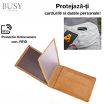 Fashion, accesorii si bijuterii - Barbati - Accesorii barbati - Portofele barbati - Portofel barbati minimalist Avangard, ultra Slim, antiscanare carduri RFID, piele naturala, maro - Infinity.ro