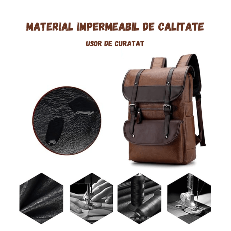 Sport si Outdoor - Articole de voiaj - Rucsacuri - Rucsac laptop si Calatorii, Exterior PU, Impermeabil, Buzunare multiple, Inchidere femoar si capse, Maro - Infinity.ro