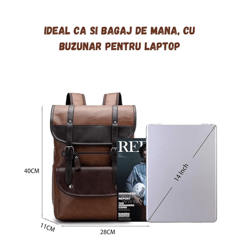Sport si Outdoor - Articole de voiaj - Rucsacuri - Rucsac laptop si Calatorii, Exterior PU, Impermeabil, Buzunare multiple, Inchidere femoar si capse, Maro - Infinity.ro