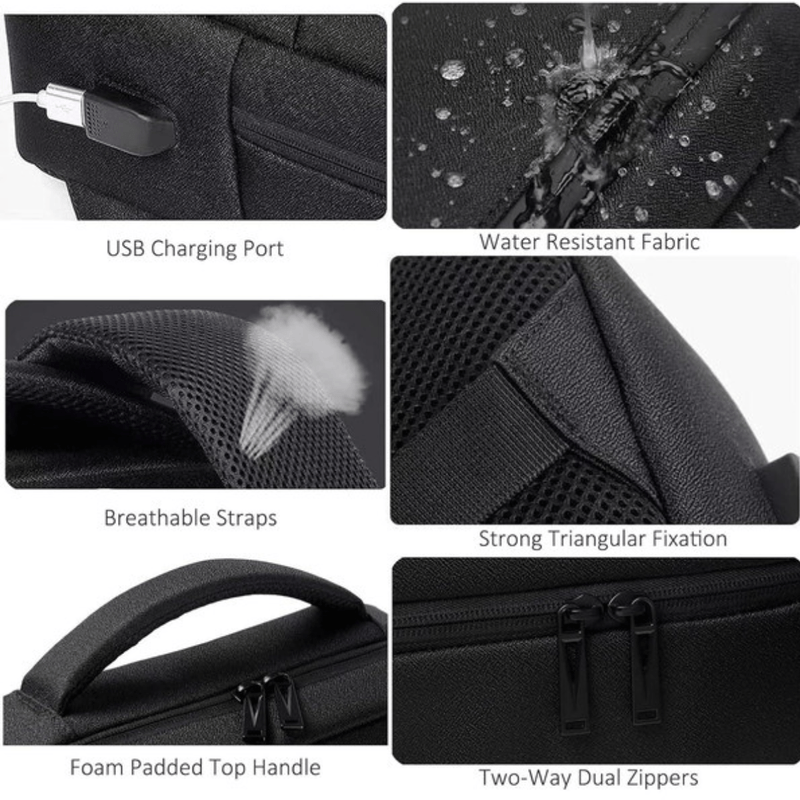 Sport si Outdoor - Articole de voiaj - Rucsacuri - Rucsac pentru laptop, Versatyx, Port USB, Waterproof, Suport troler, Bareta reglabila, Negru - Infinity.ro