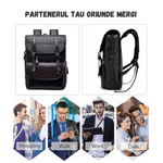 Sport si Outdoor - Articole de voiaj - Rucsacuri - Rucsac Laptop & Calatorii PU, Compartimentat, Impermeabil, Buzunare multiple, Fermoar & Capse, Capacitate 32L, Negru - Infinity.ro
