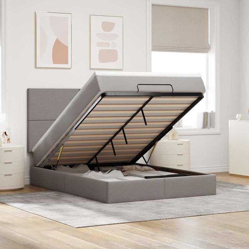 Casa si Gradina - Mobilier - Paturi si accesorii - Paturi - Cadru de pat otoman cu saltea Taupe 140x190cm Material - Infinity.ro
