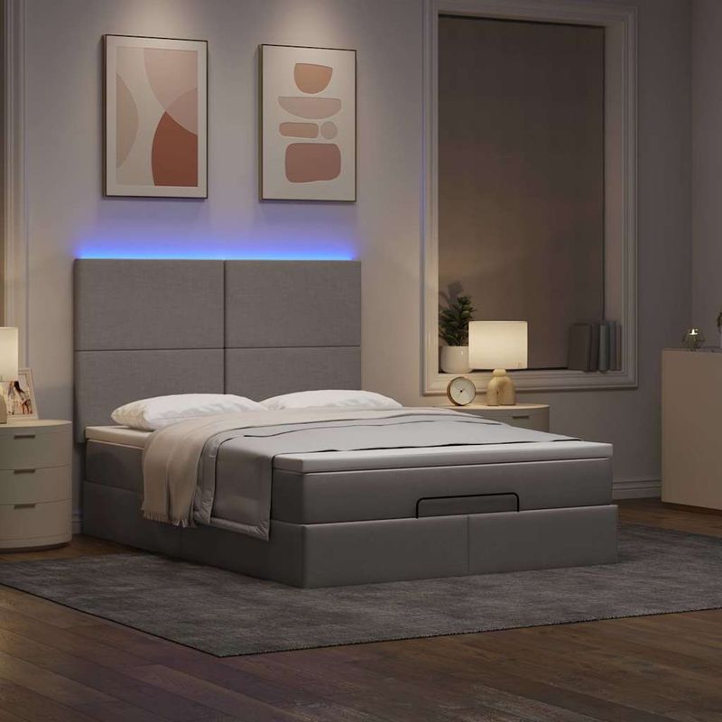 Casa si Gradina - Mobilier - Paturi si accesorii - Paturi - Cadru de pat otoman cu saltea Taupe 140x190cm Material - Infinity.ro