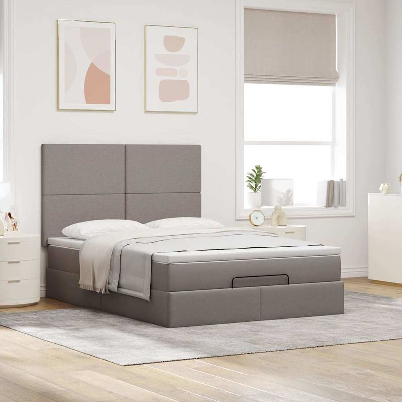 Casa si Gradina - Mobilier - Paturi si accesorii - Paturi - Cadru de pat otoman cu saltea Taupe 140x190cm Material - Infinity.ro