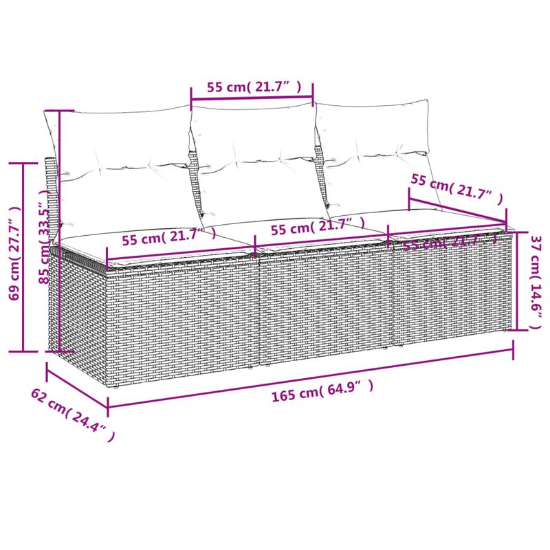 Casa si Gradina - Gradina si terasa - Mobilier exterior - Canapele si fotolii gradina - Canapea de gradina cu perne, 3 locuri, maro, poliratan - Infinity.ro