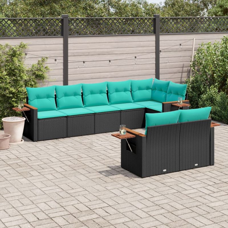 Casa si Gradina - Gradina si terasa - Mobilier exterior - Seturi mobila gradina - Set mobilier de gradina cu perne, 8 piese, negru, poliratan - Infinity.ro