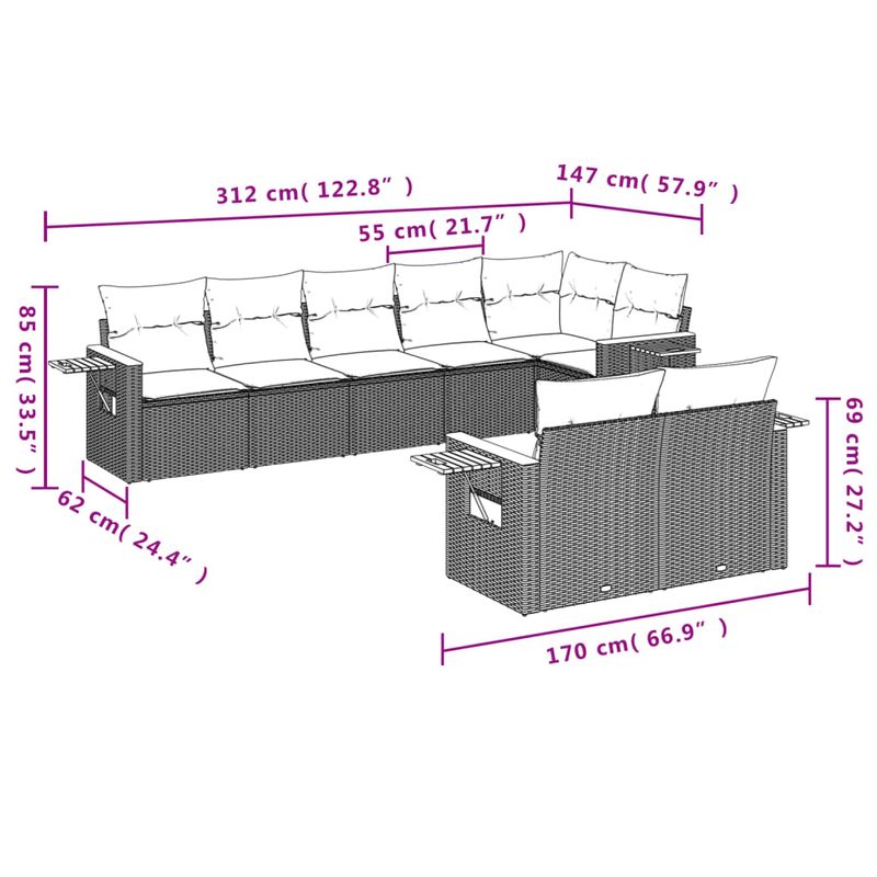 Casa si Gradina - Gradina si terasa - Mobilier exterior - Seturi mobila gradina - Set mobilier de gradina cu perne, 8 piese, negru, poliratan - Infinity.ro