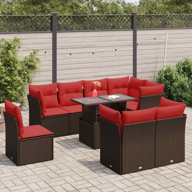 Casa si Gradina - Gradina si terasa - Mobilier exterior - Seturi mobila gradina - Set canapele de gradina cu perne, 9 piese, maro, poliratan - Infinity.ro
