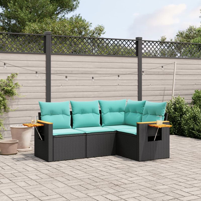 Casa si Gradina - Gradina si terasa - Mobilier exterior - Seturi mobila gradina - Set mobilier de gradina cu perne, 4 piese, negru, poliratan - Infinity.ro
