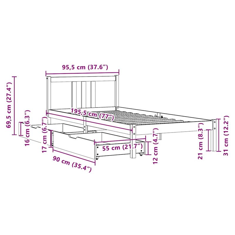 Casa si Gradina - Mobilier - Paturi si accesorii - Paturi - Cadru pat fara saltea, 90x190 cm, lemn masiv de pin - Infinity.ro