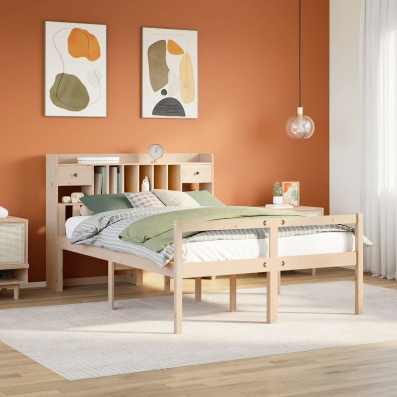 Casa si Gradina - Mobilier - Paturi si accesorii - Paturi - Pat cu biblioteca fara saltea, 140x200 cm, lemn masiv de pin - Infinity.ro