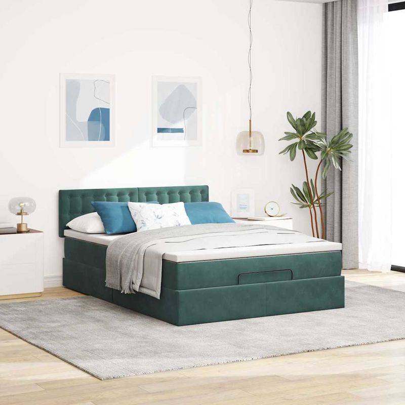 Casa si Gradina - Mobilier - Paturi si accesorii - Paturi - Cadru de pat otoman cu saltea verde inchis 140x190cm catifea - Infinity.ro
