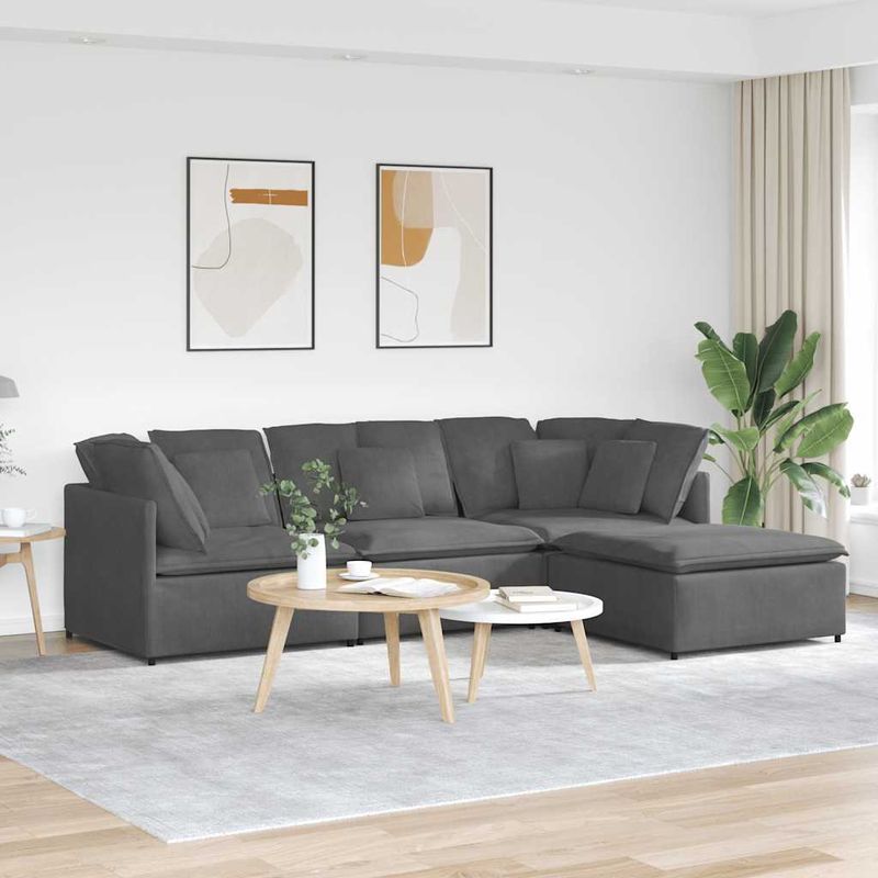 Casa si Gradina - Mobilier - Canapele si coltare - Canapele - Canapea modulara cu taburet si perne tesatura velur gri inchis - Infinity.ro