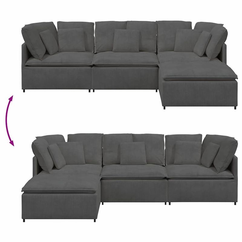 Casa si Gradina - Mobilier - Canapele si coltare - Canapele - Canapea modulara cu taburet si perne tesatura velur gri inchis - Infinity.ro