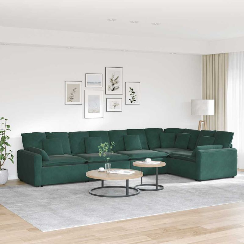 Casa si Gradina - Mobilier - Canapele si coltare - Canapele - Canapea modulara cu perne, verde inchis, catifea - Infinity.ro