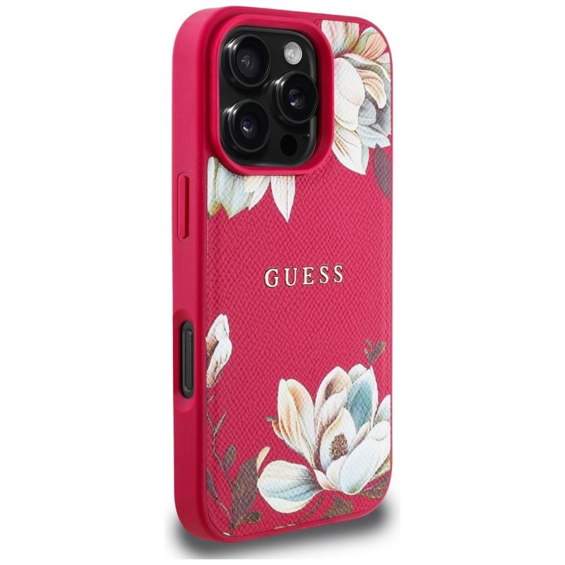 Laptop, Telefoane si Tablete - Telefoane mobile si accesorii - Accesorii Telefoane - Huse telefoane - Husa pentru iPhone 16 Pro Max - Guess Grained Flowers MagSafe (GUHMP16XPGNMPLMF) - Fucsia - Infinity.ro