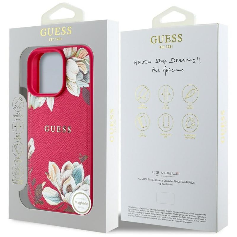 Laptop, Telefoane si Tablete - Telefoane mobile si accesorii - Accesorii Telefoane - Huse telefoane - Husa pentru iPhone 16 Pro Max - Guess Grained Flowers MagSafe (GUHMP16XPGNMPLMF) - Fucsia - Infinity.ro