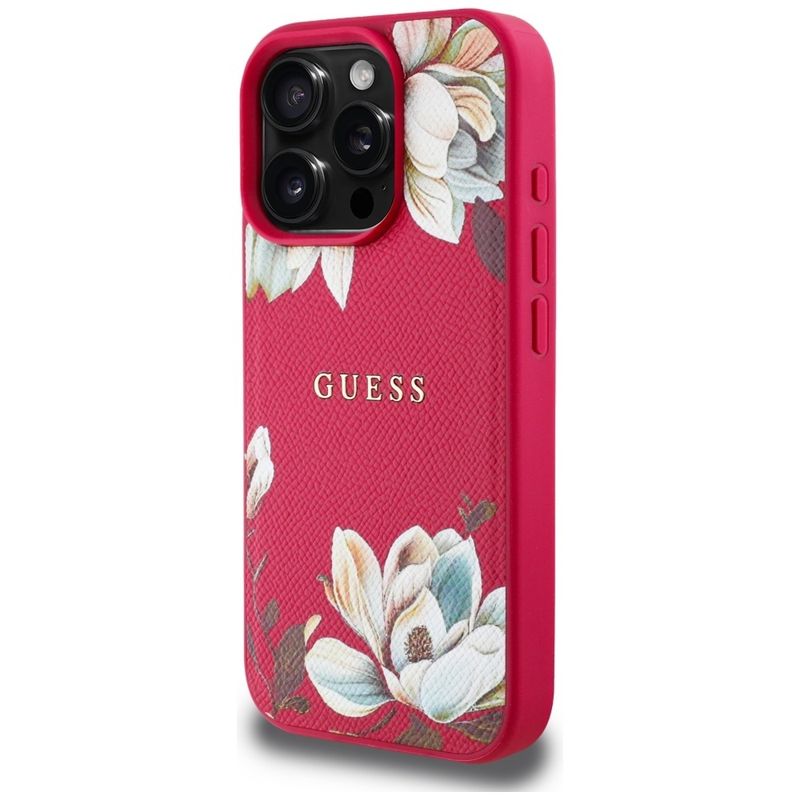Laptop, Telefoane si Tablete - Telefoane mobile si accesorii - Accesorii Telefoane - Huse telefoane - Husa pentru iPhone 16 Pro Max - Guess Grained Flowers MagSafe (GUHMP16XPGNMPLMF) - Fucsia - Infinity.ro