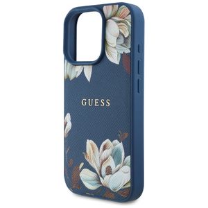 Husa pentru iPhone 16 Pro Max - Guess Grained Flowers MagSafe (GUHMP16XPGNMPLMB) - Albastru