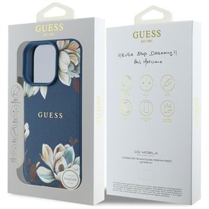 Husa pentru iPhone 16 Pro - Guess Grained Flowers MagSafe (GUHMP16LPGNMPLMB) - Albastru