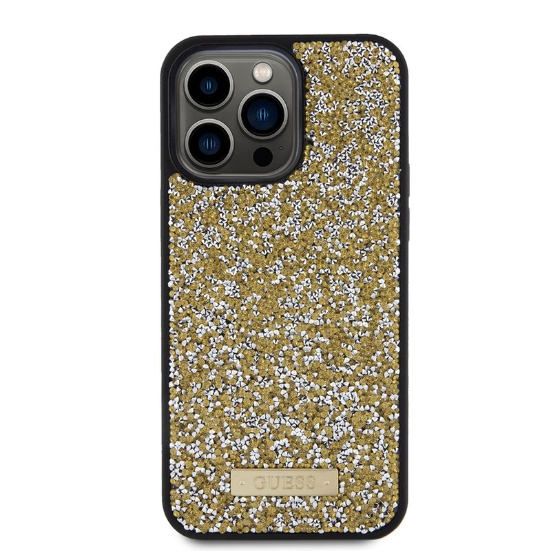 Laptop, Telefoane si Tablete - Telefoane mobile si accesorii - Accesorii Telefoane - Huse telefoane - Husa pentru iPhone 15 Pro - Guess Rhinestone Metal Logo (GUHCP15LPFGSBSD) - Galben - Infinity.ro