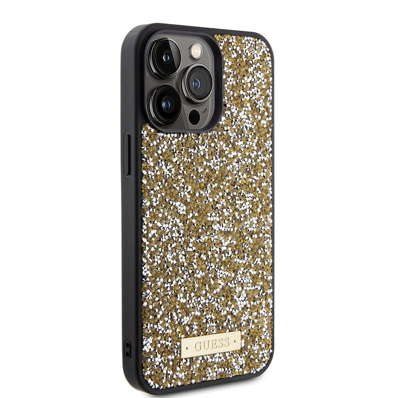 Laptop, Telefoane si Tablete - Telefoane mobile si accesorii - Accesorii Telefoane - Huse telefoane - Husa pentru iPhone 15 Pro - Guess Rhinestone Metal Logo (GUHCP15LPFGSBSD) - Galben - Infinity.ro