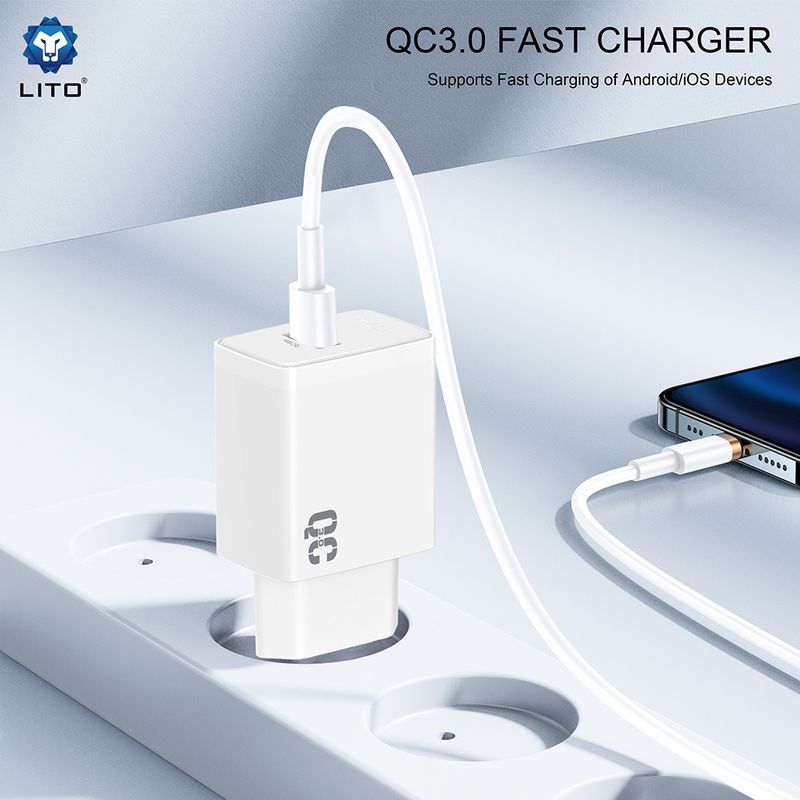 Laptop, Telefoane si Tablete - Telefoane mobile si accesorii - Accesorii Telefoane - Incarcatoare telefoane - Incarcator pentru Priza EU, USB, 18W - Lito (LC08) - Alb - Infinity.ro