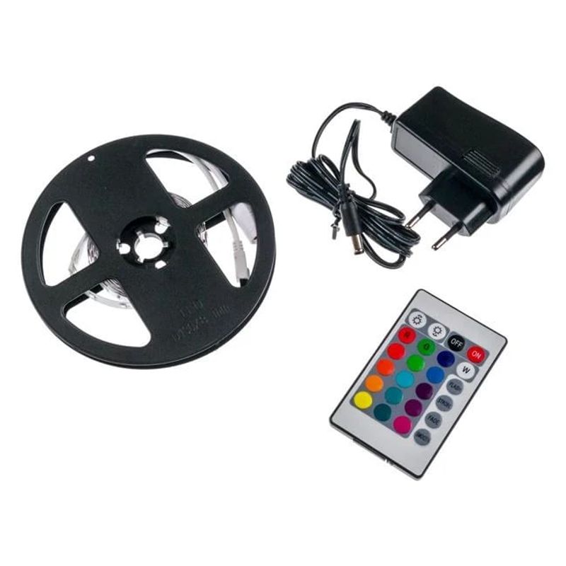 Casa si Gradina - Corpuri si surse de iluminat - Benzi LED - Banda strip light, autocolanta, cu led si telecomanda, 12V, lingime 3m, multicolor - Infinity.ro