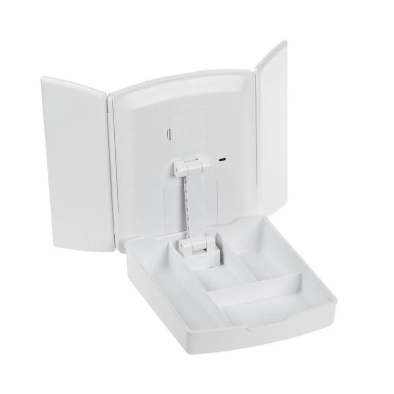 Casa si Gradina - Decoratiuni - Oglinzi - Oglinda Tripla Pliabila pentru Machiaj, 72 de Becuri LED, USB, 20x22x26cm, alb - Infinity.ro