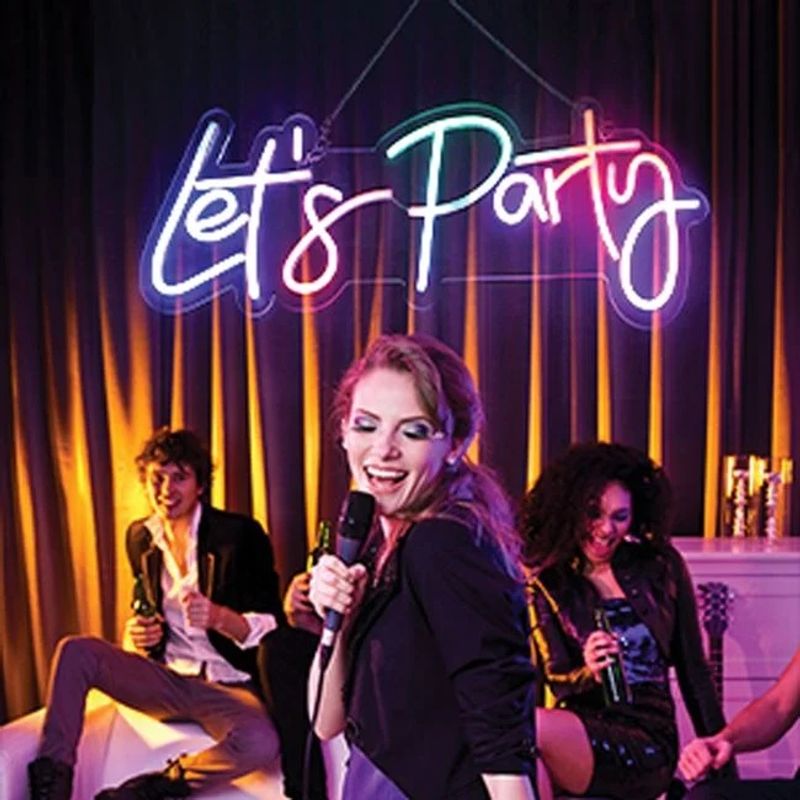 Casa si Gradina - Decoratiuni - Decoratiuni perete - Lampa led neon, model let's party, din plastic, dimensiuni 40x17.5cm, multicolor - Infinity.ro