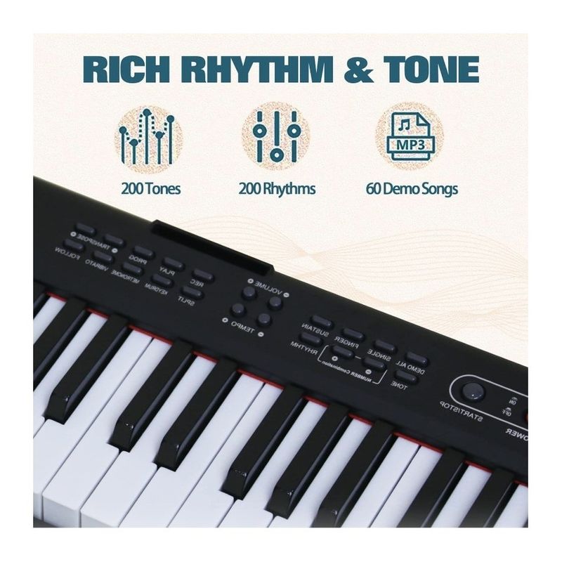 TV, Audio-Video si Foto - Instrumente muzicale - Instrumente de percutie - Orga electronica cu 61 clape, 200 tonuri si 200 ritmuri, pentru copii si adulti, cu incarcator si maner, negru - Infinity.ro