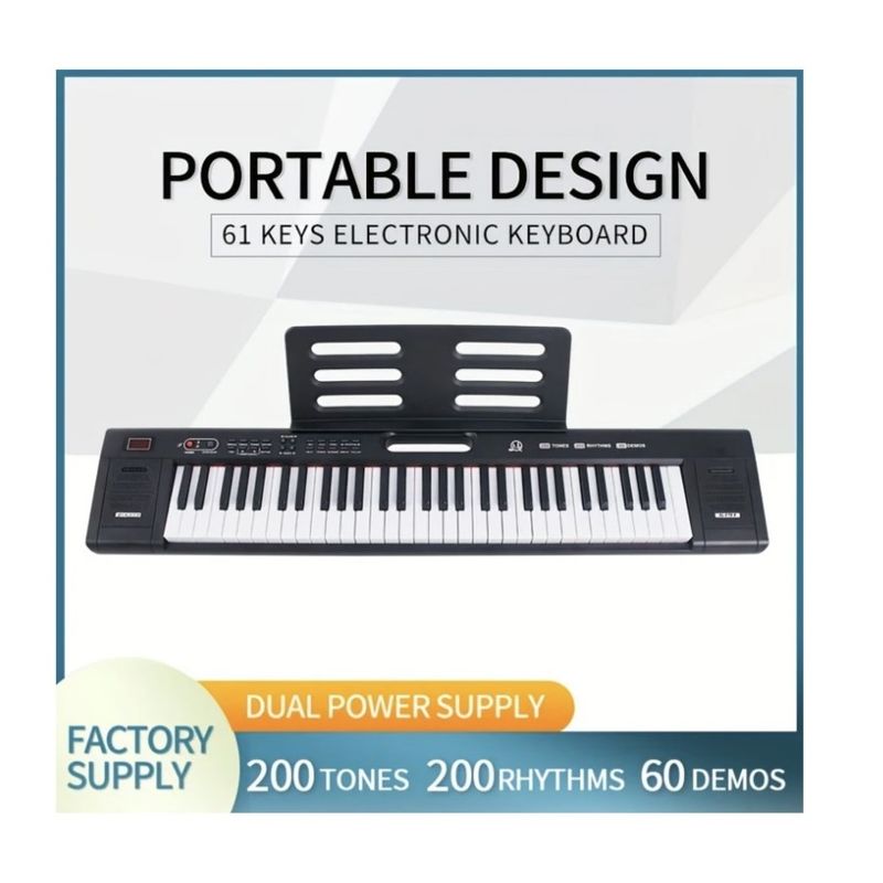 TV, Audio-Video si Foto - Instrumente muzicale - Instrumente de percutie - Orga electronica cu 61 clape, 200 tonuri si 200 ritmuri, pentru copii si adulti, cu incarcator si maner, negru - Infinity.ro