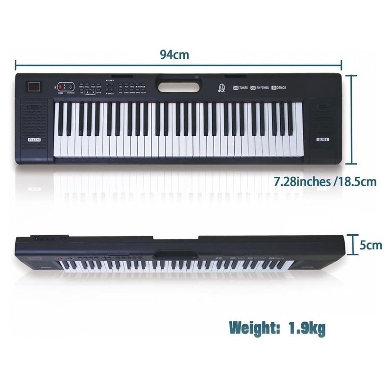 TV, Audio-Video si Foto - Instrumente muzicale - Instrumente de percutie - Orga electronica cu 61 clape, 200 tonuri si 200 ritmuri, pentru copii si adulti, cu incarcator si maner, negru - Infinity.ro