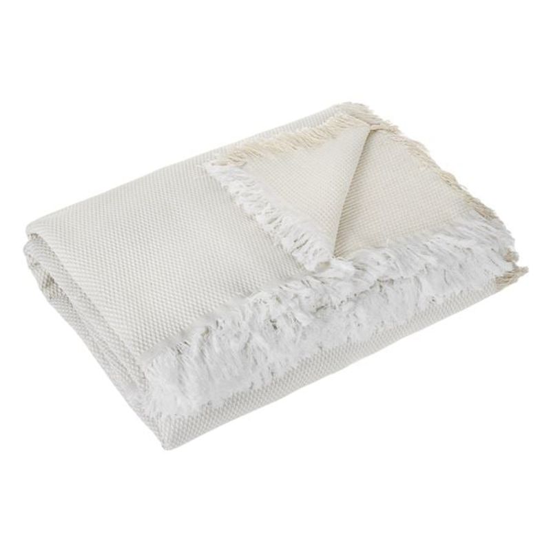 Casa si Gradina - Textile si covoare - Pături și cuverturi - Cuverturi - Cuvertura decorativa pentru canapea cu doua locuri, cu franjuri albe, 230x180 cm, crem/alb - Infinity.ro