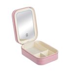 Ingrijire personala si Cosmetice - Machiaj - Oglinzi cosmetice - Portfard cu Oglinda si Lumina LED, pentru Machiaj, 11.5x16.5x6cm, roz - Infinity.ro