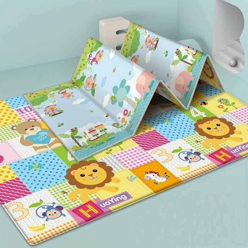 Jucarii, Copii si Bebe - Jucarii si jocuri - Jucarii & jocuri educative - Jocuri si jucarii educative - Covor educativ reversibil si pliabil pentru copii 3 luni+, cu litere, cifre si animale, din spuma, 200x180x1 cm - Infinity.ro