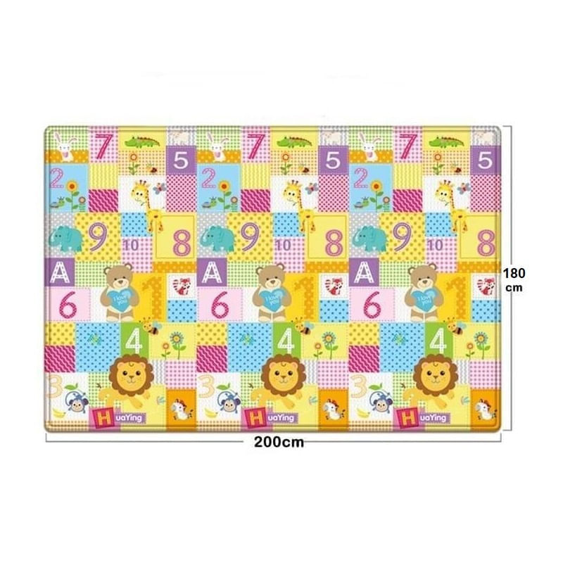 Jucarii, Copii si Bebe - Jucarii si jocuri - Jucarii & jocuri educative - Jocuri si jucarii educative - Covor educativ reversibil si pliabil pentru copii 3 luni+, cu litere, cifre si animale, din spuma, 200x180x1 cm - Infinity.ro