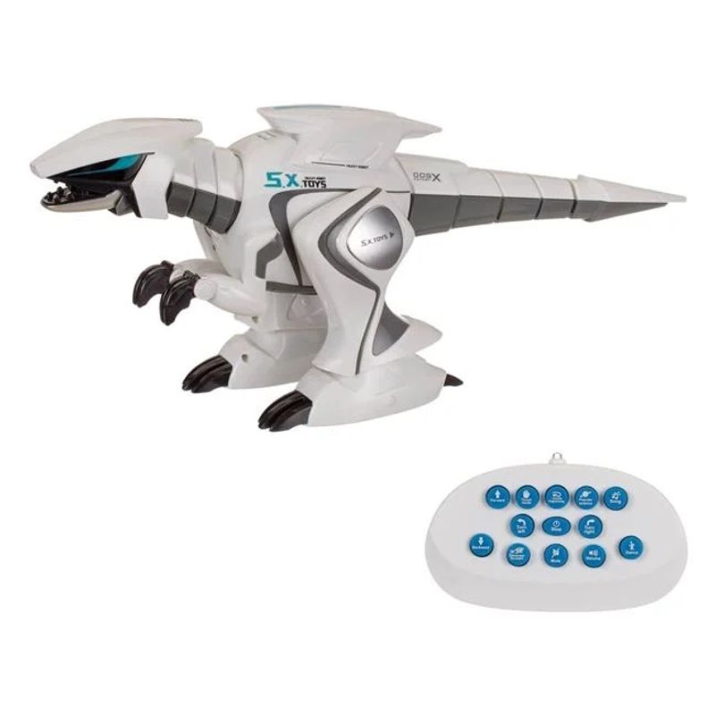 Jucarii, Copii si Bebe - Jucarii si jocuri - Vehicule si jucarii cu telecomanda - Roboti de jucarie - Jucarie robot in forma de dinozaur, cu telecomanda cu infrarosu si senzor tactil, 51x15.5x25cm, alb-negru - Infinity.ro