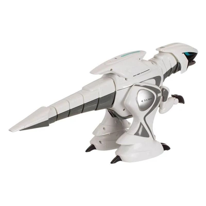 Jucarii, Copii si Bebe - Jucarii si jocuri - Vehicule si jucarii cu telecomanda - Roboti de jucarie - Jucarie robot in forma de dinozaur, cu telecomanda cu infrarosu si senzor tactil, 51x15.5x25cm, alb-negru - Infinity.ro